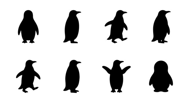 Penguin silhouettes vector art collection featuring antarctic wildlife and bird species illustration