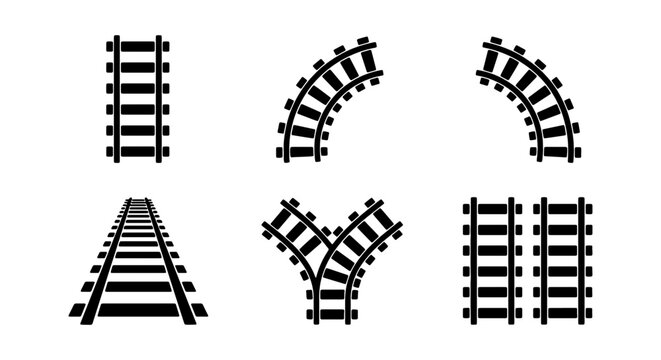 Railroad tracks vector set illustration for train track design and railway transportation concept idea
