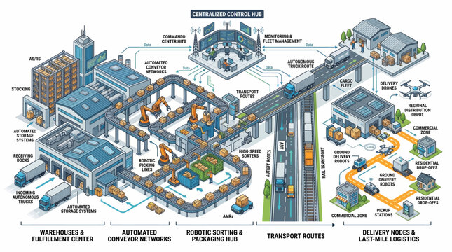 Industrial processes infographic with transport.