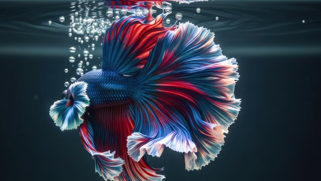 Vibrant Siamese fighting fish swimming gracefully with large fins.