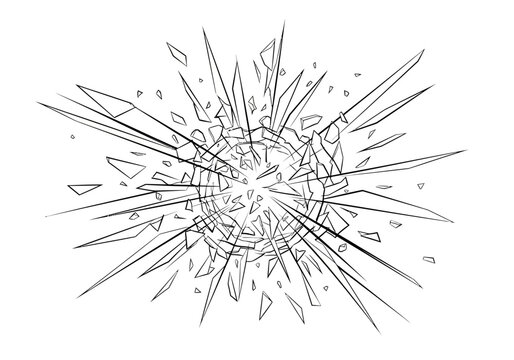 Explosion Vector Illustration with Shattering Glass Effect, Abstract Burst Graphic Design