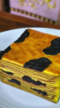 Delicious Homemade Lapis Legit Prune Cake, Traditional Indonesian Layered Butter Cake with Dried Plums, Gourmet Festive Dessert for Religious Holidays like Eid Al-Fitr, Christmas, or Lunar New Year