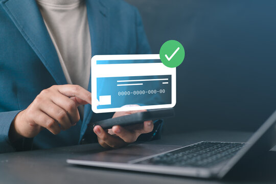 Secure online payment concept with man using smartphone for e-commerce credit card transaction, representing digital wallet, mobile payments, and safe financial technology.