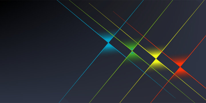Abstract Neon Lines Intersecting On Dark Background With Colorful Glowing Diamonds And Futuristic Glow