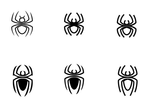 Stylized Spider Vector Design Collection. Tribal Black Spider Logo or Icon Set for Graphic Design and Tattoo Concepts.