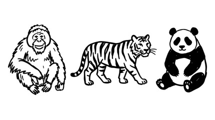 Wildlife animals orangutan tiger panda illustration © Wagiman Studio