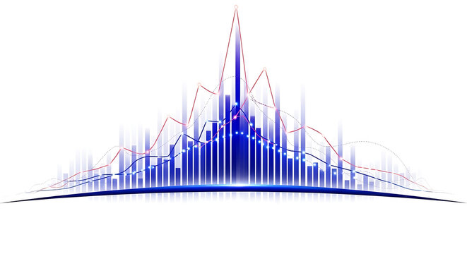 Abstract blue data visualization graph with rising trends