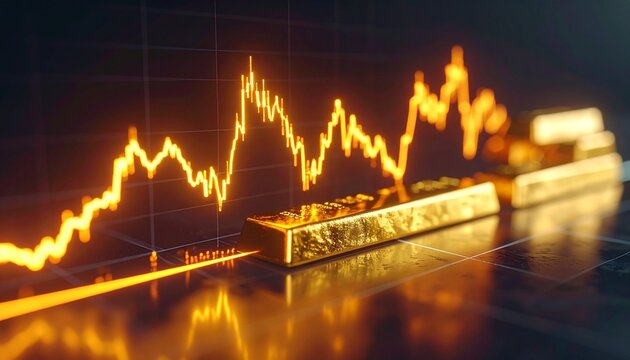 Gold price chart breaking resistance level, technical analysis style, neon highlights
