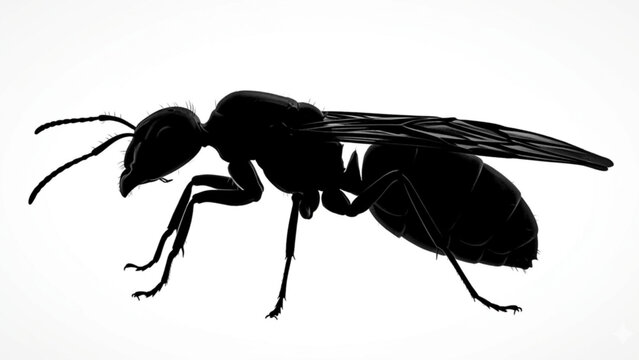 Side view silhouette of a common black ant isolated on white