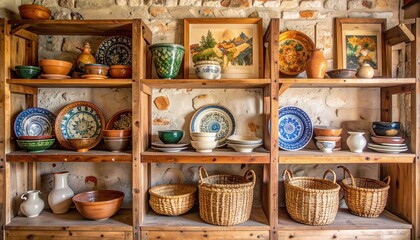 Fototapeta premium Shelf display of rustic pottery