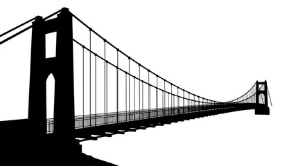 Obraz premium Black Silhouette of a Suspension Bridge Isolated on White Background