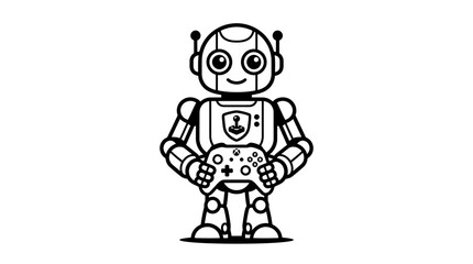 Fototapeta premium Robot holding video game controller vector illustration