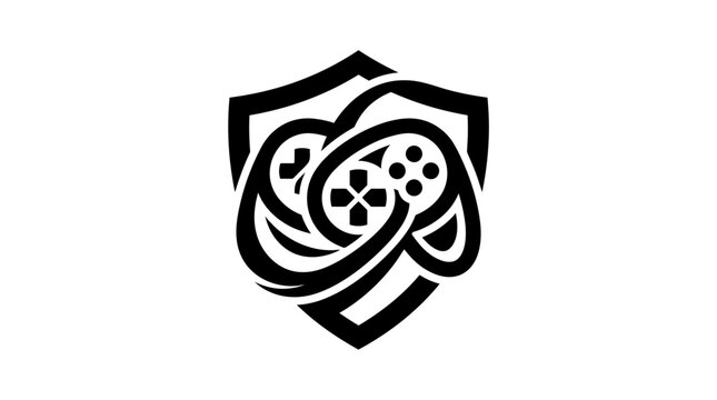 Gamepad shield logo design illustration