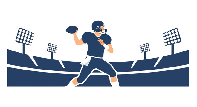 American Football Quarterback Throwing Ball in Stadium Illustration