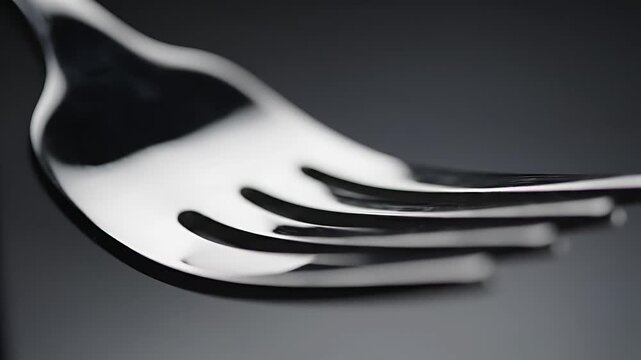 Closeup Macro Shot of a Silver Fork Tines Reflecting Light.