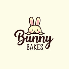Fototapeta premium Cute Bunny Bakes Logo Design Featuring Adorable Rabbit Character.