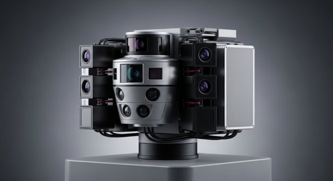 A sophisticated multi-lens panoramic camera array designed for advanced autonomous vehicle systems.