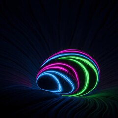 Naklejka premium Vibrant bioluminescent patterns swirl across a smooth organic form, emitting a soft neon glow that illuminates dark intricate textures, sparkle, abstract, shimmer