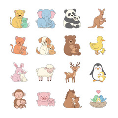 Cute Cartoon Animals Mother and Baby Collection © Aziz