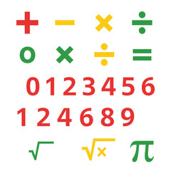 Fototapeta premium Colorful Math Symbols and Numbers: Addition, Subtraction, Multiplication, Division, Pi, Square Root