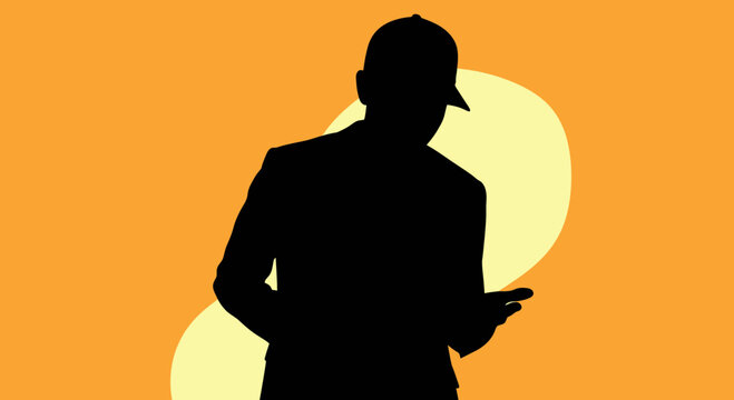 Silhouette of a Man Wearing a Cap on Orange Background Illustration