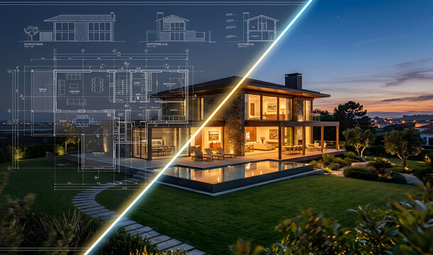 Modern Luxury House Design Blueprint Transition