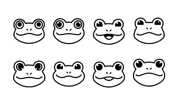 Six unique frog faces cute icon set black white vector