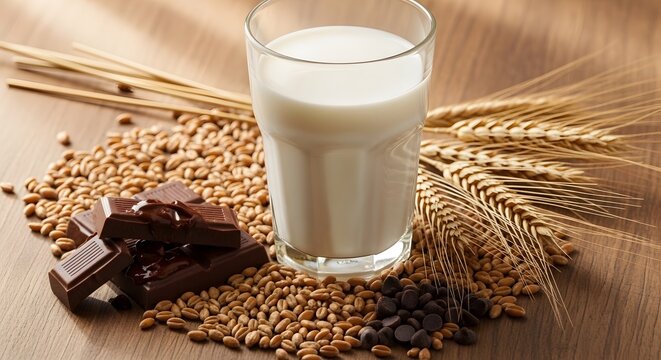 Healthy Breakfast Still Life with Milk and Chocolate