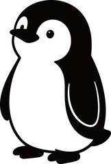 Simple black and white illustration of a cartoon penguin standing upright © Mariah