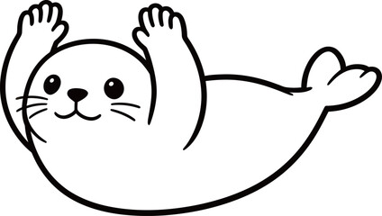 Cartoon illustration of a seal lying on its back with flippers raised © Mariah