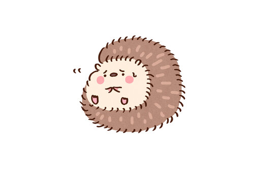 Scared hedgehog curling up into a ball to protect itself, HSP and mental health concept