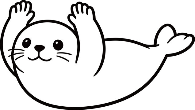 Cartoon illustration of a seal lying on its back with flippers raised