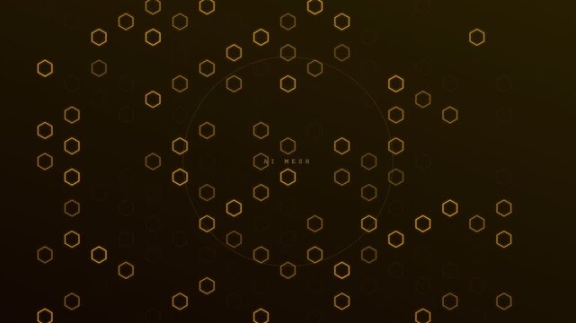 An abstract digital visualization of AI Workflow Optimization featuring glowing golden hexagonal nodes that expand outward in a circular pulse across a deep dark void
