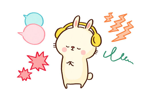 Rabbit wearing noise-canceling headphones to block out ambient noise, HSP and sensitive concept