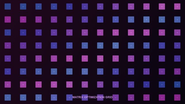 A sophisticated digital representation of AI Workflow Optimization showcasing a futuristic scanning beam traversing a neon grid of glowing purple and blue data modules for processing