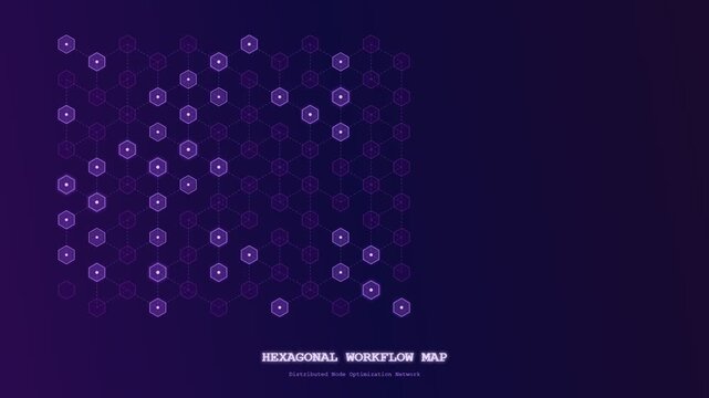 An abstract digital representation of AI Workflow Optimization animating across a deep indigo hexagonal grid illustrating complex distributed node networks and computational data processing efficiency