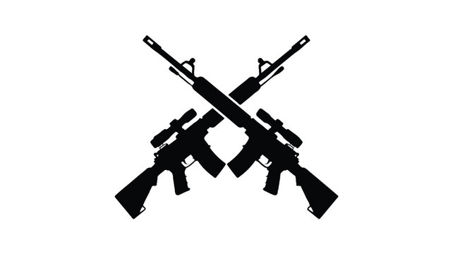Two crossed rifles and guns in black silhouette illustration