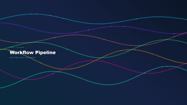 A sophisticated visualization of AI Workflow Optimization showcasing fluid neon data streams that oscillate and intertwine across a deep sapphire void to represent seamless algorithmic processing