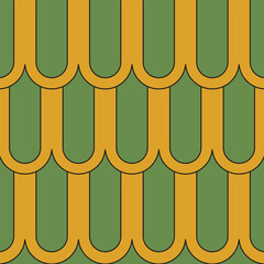Seamless Fish Scale Pattern with Green and Gold Geometric Tiles © Naufal