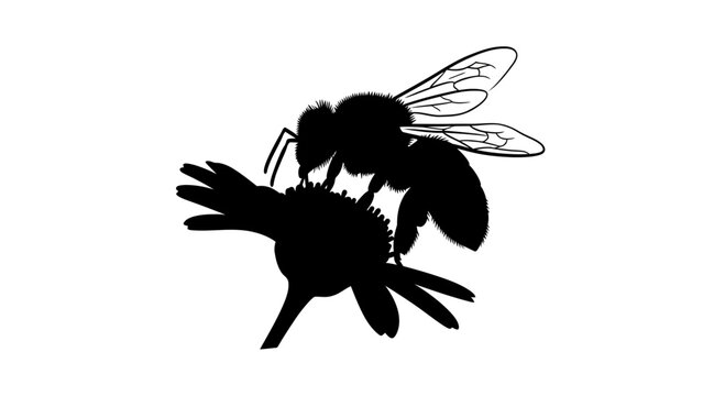Bee Silhouette on Flower Vector Illustration