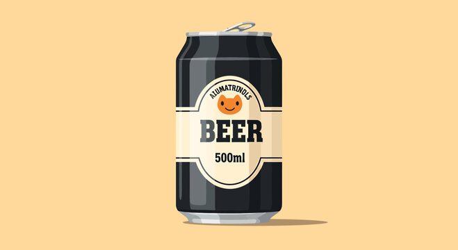 Flat Vector Illustration of a 500ml Black Beer Can