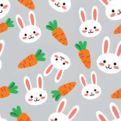 Fototapeta premium Cute Bunny Rabbit And Carrot Seamless Pattern Design