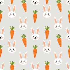 Fototapeta premium Adorable Cartoon Rabbits and Carrots Seamless Background