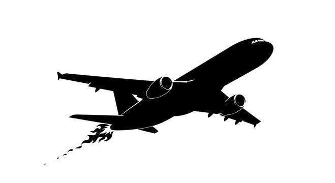 Jet Plane Silhouette Taking Off with Stylized Smoke and Flames