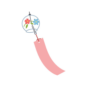 Japanese Glass Wind Chime Furin Illustration with Pink Paper Strip