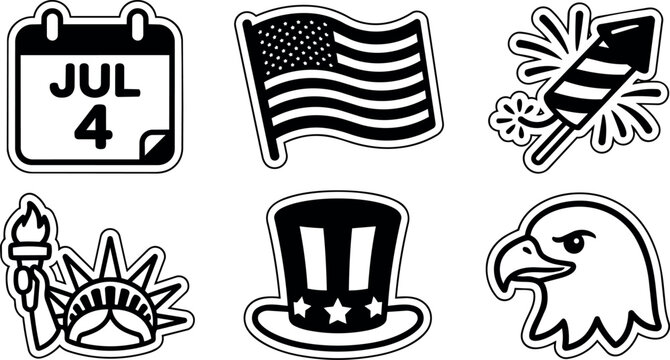 July 4 calendar flag firework statue of liberty eagle and top hat icons