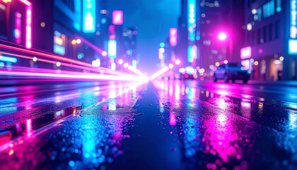 Obraz premium Busy city crossing in Japan on a rainy night with glowing reflections
