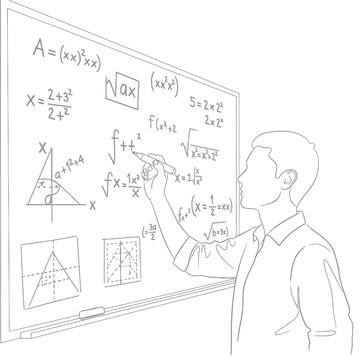 Student Solving Math Problems on Whiteboard with Formulas and Equations