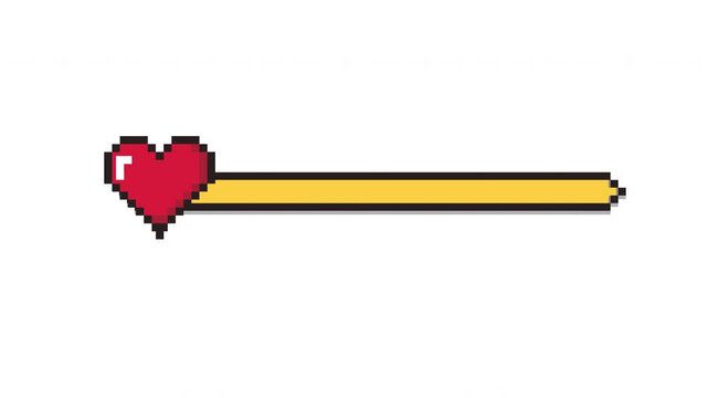 Retro pixel art vibrant red heart icon and yellow health bar, an 8-bit video game life indicator for classic gaming progress and player status