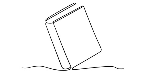A continuous line drawing of a closed book standing upright on a flat surface isolated on white © Nikhil Ray